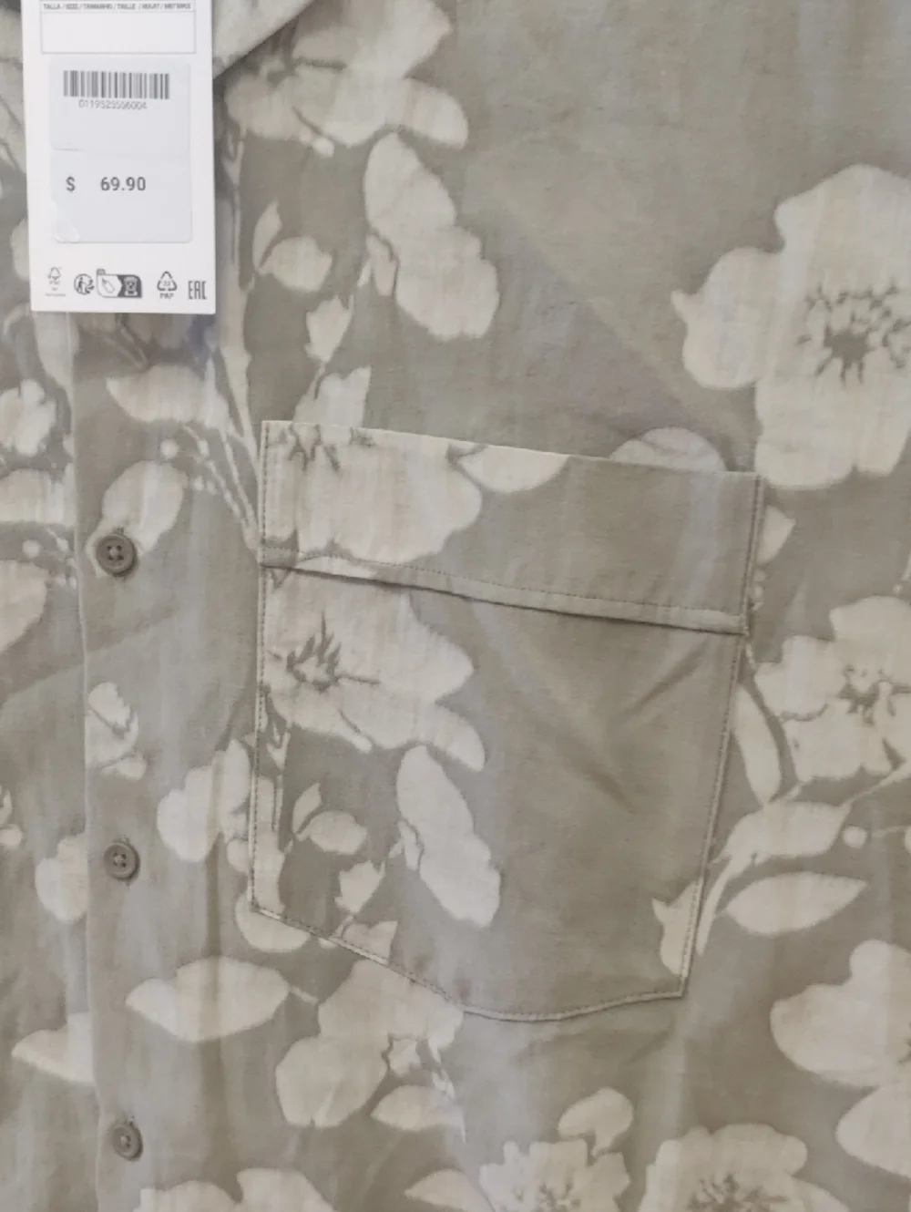 ZARA Olive Green Floral Short-Sleeve Button-Up Shirt - Picture 4 of 6